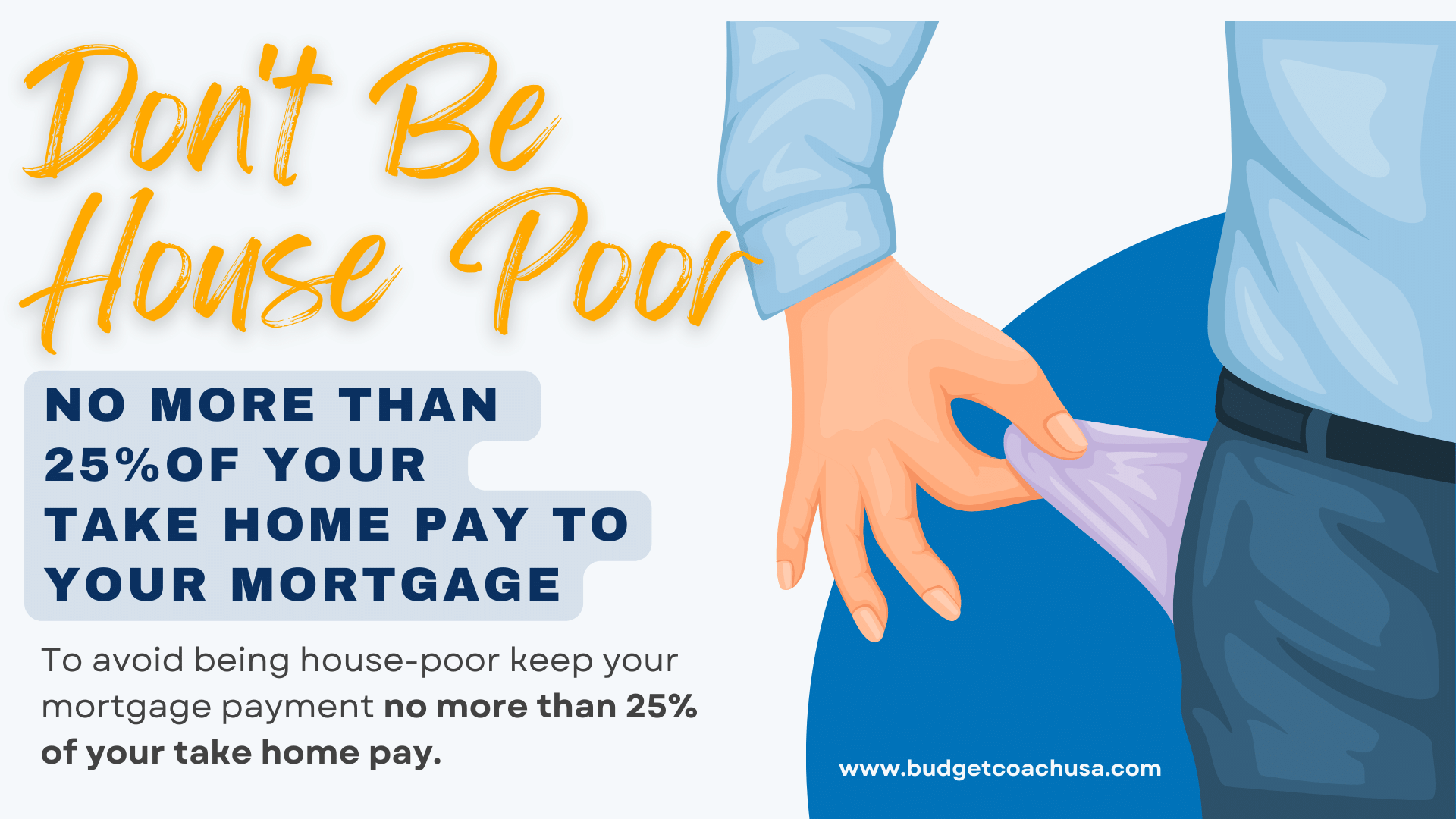To Avoid being house poor keep your mortgage payment no more than 25% of your take home pay.